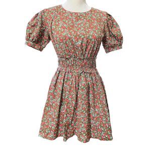 Free People Pennie Floral Short Sleeve Mini Dress Brown Size Medium